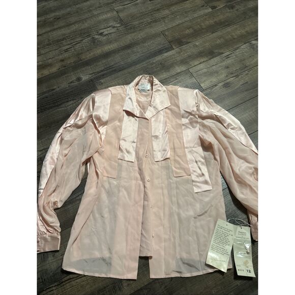 VTG Francesca of Damon For Starington Pink Silk Blouse 12 Old Money Chic NWT - Picture 1 of 9